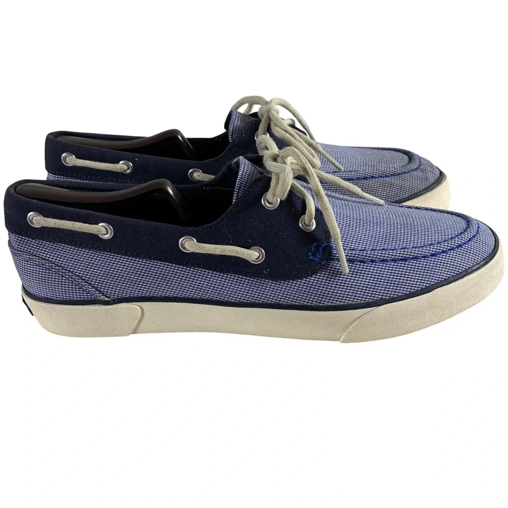 Polo Ralph Lauren Mens Gingham Canvas Boat Shoes Navy White Loafers